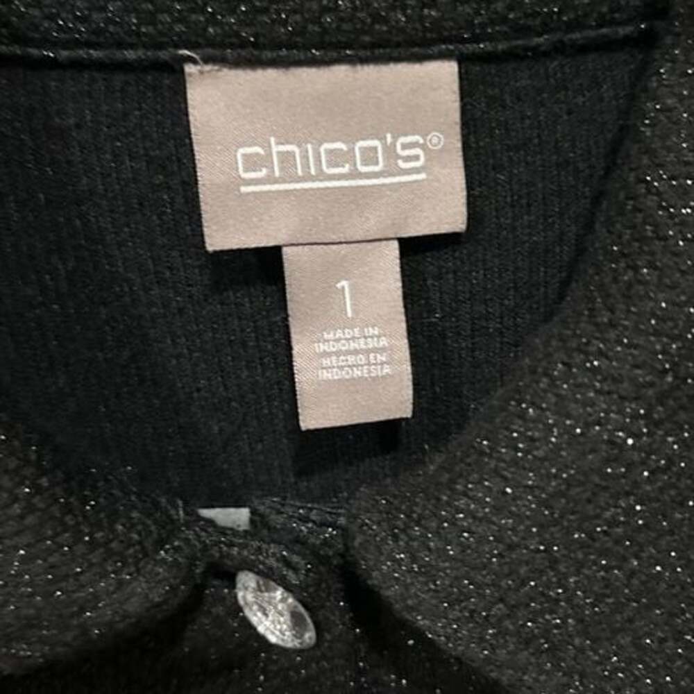 Chico's Black Button Front Collared Lightweight Jacket - Picture 2 of 7